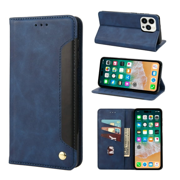 Allytech Slim Wallet Case for iPhone 14 Pro Max, Luxury PU Leather   Soft TPU Cover with Card Slots & Cash Pocket, Magnetic Closure Kickstand Shockproof Business Case for Women men - Blue