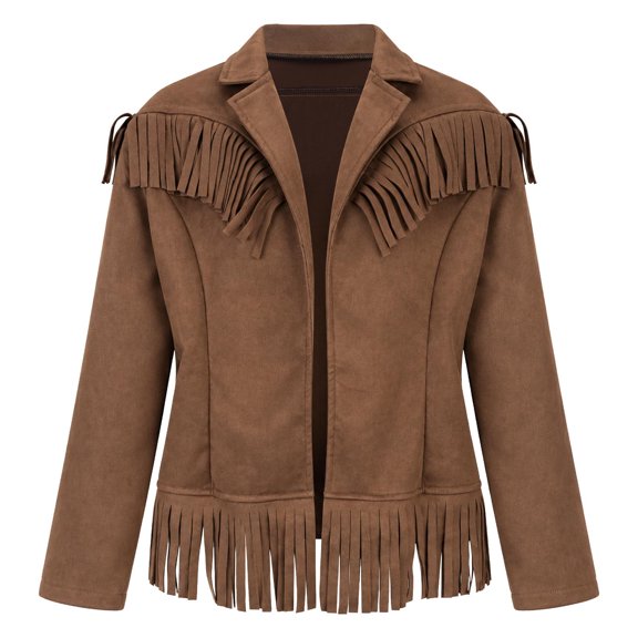 Toddler Kids Girls Fringe Suede Moto Jacket Long Sleeve Open Front Warm Cozy Windproof Western Utility Outerwear 5-6 Years