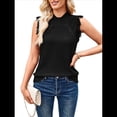 thumbnail image 1 of Suéter Sin Mangas para Mujer, Cuello Alto, Punto , Flecos, Mangas , Estilo Bohemio, Moderno, Color Negro, Talla XL, 1 of 10