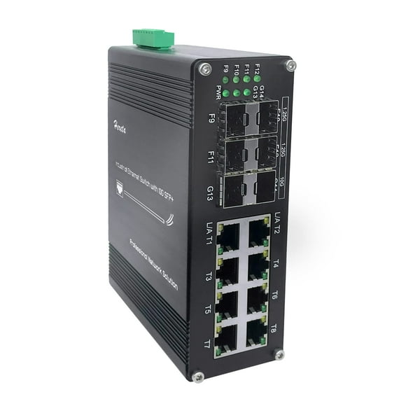 Hereta Hardened Industrial Gigabit Fiber Optical Ethernet Switch 8 Ports 10/100/1000T Auto MDI/MDIX + 4 Ports 1000Base-X SFP + 2 Ports 10G Base-SR/LR SFP+ Network Switch