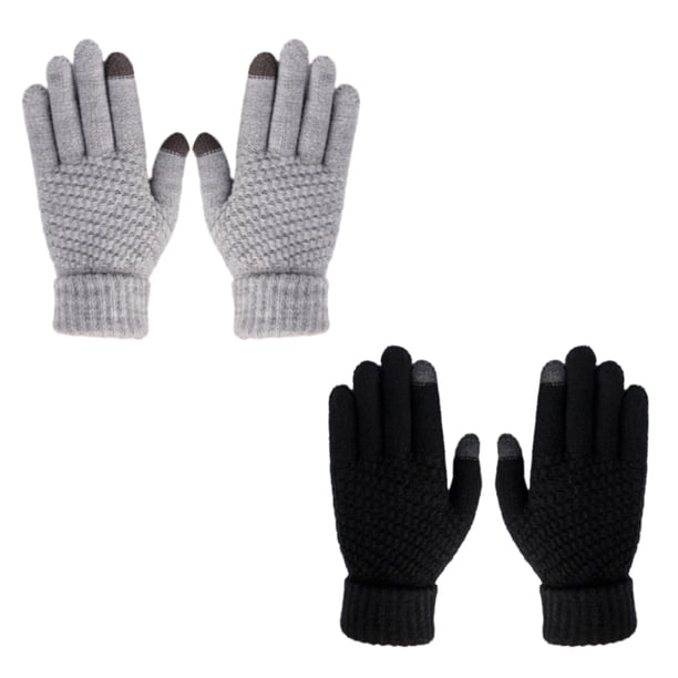 2 pares de guantes de invierno para mujer con pantalla táctil, guantes de punto cálidos con forro de lana, puños elásticos, guantes de punto de invierno