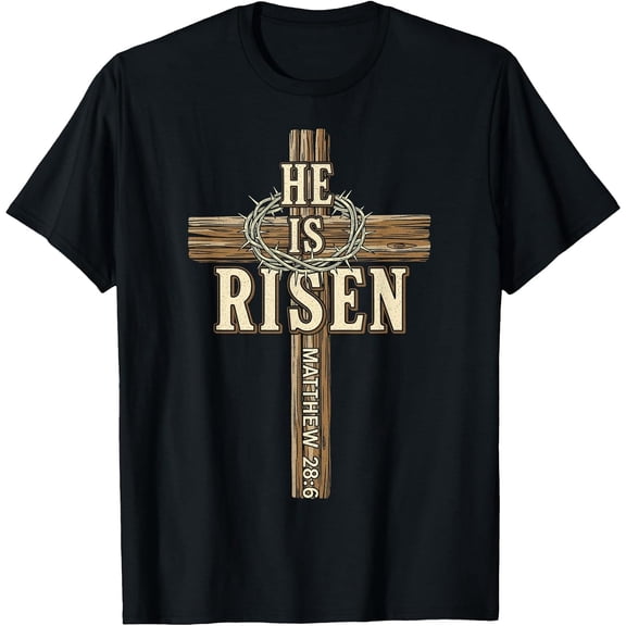 Easter Cross He is Risen Jesus Christian Boys T-Shirt, T-Shirt for Kids Youth, 180gsm, 100% Cotton