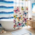 thumbnail image 5 of No Hook Shower Curtain, Colorful Butterfly Shower Curtains for Bathroom with See Through Top Window, Elegant Pastoral Butterflies Rustic Watercolor Waterproof Bath Curtain Stand Up Stall 36"x72", 5 of 9