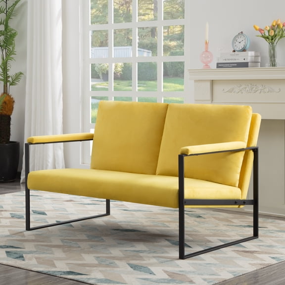Nmkwnr Upholstered Loveseat Sofa with Metal Frame and Padded Armrest, 2 Seater Sofa Chair for Living Room, Bedroom, Yellow