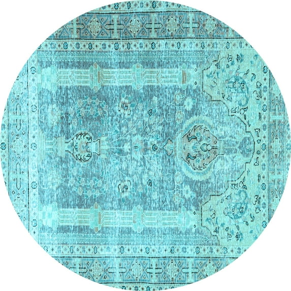 Ahgly Company Indoor Round Persian Light Blue Traditional Area Rugs, 3' Round