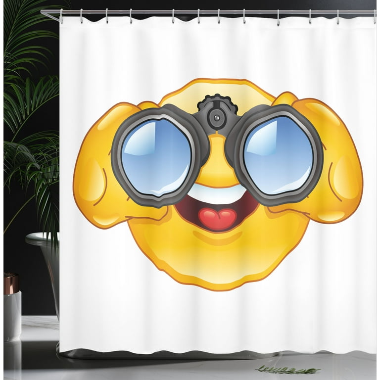 Humor Decor Shower Curtain, Stickman Meme Face Icon Looking at Computer  Joyful Fun Caricature Comic Design, Fabric Bathroom Set with Hooks, 69W X  70L