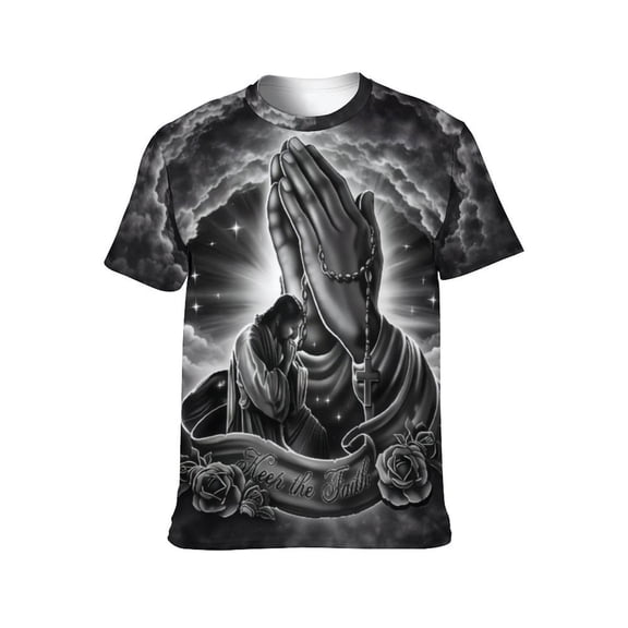 LAOLIUSN Men's Praying Hands Christian T Shirt, Keep the Faith Religious Graphic Short Sleeve Crewneck Tee, S-4XL