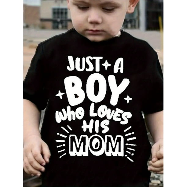 New Children's "Boy Love Mom" Fashion Letter Print T-shirt, Spring and Summer Casual Personalized Print Short Sleeve Parent-Child Clothing