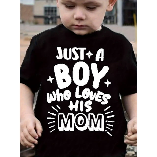 New Children's "Boy Love Mom" Fashion Letter Print T-shirt, Spring and Summer Casual Personalized Print Short Sleeve Parent-Child Clothing