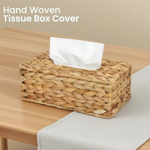 Water Hyacinth Rectangular Tissue Box Cover - Handwoven Natural Decorative Tissue Holder,Fits Standard Rectangular Tissue Boxes for Living Room,Bedroom,Bathroom,Sustainable Home Decor
