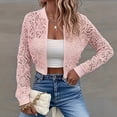 thumbnail image 4 of Gynyvoja Women Lace Cropped Bombers Jacket Long Sleeve Zip Up Sheer Lightweights Cardigan Pink S, 4 of 7