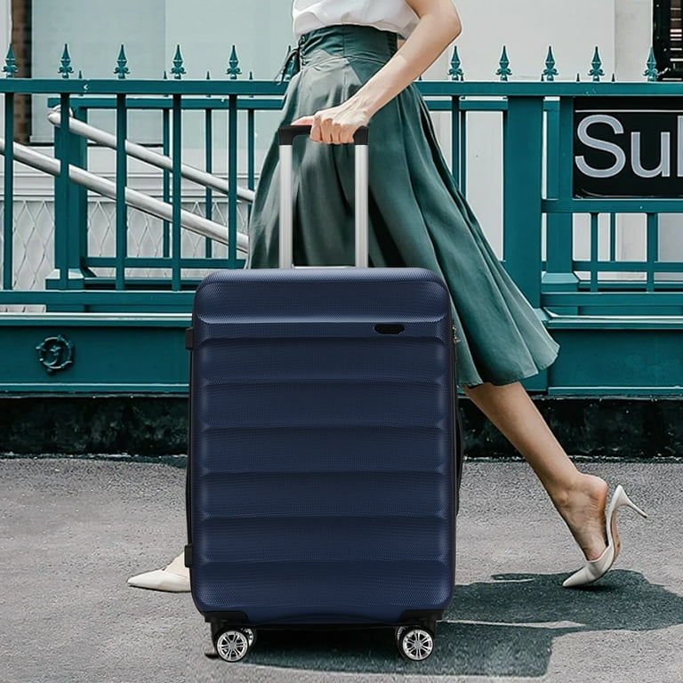 Free Shipping GinzaTravel 2 Piece Expandable Luggage Set Hard Side Large Suitcase with Spinner Wheels TSA Lock Navy Blue Walmart