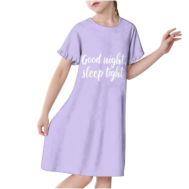 RXIRUCGD 2025 Vêtements d'Été pour Enfants 3-12 Ans Mode pour Enfants Pyjama Imprimé de Rêve Nuisette Mi-Mollet