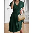 thumbnail image 3 of Summer Midi Dress 2025 Spring V Neck Cocktail Wedding Guest A Line Fit and Flared Dresses Green M, 3 of 5