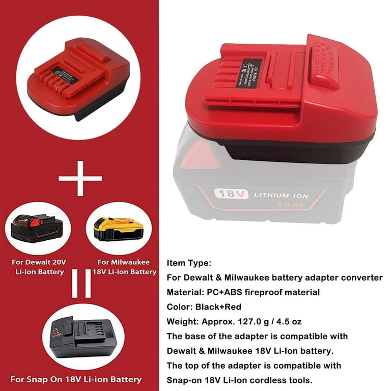 Adapter for dewalt Milwaukee 18V Li ion Battery to Snap on 18V Cordless z V5S1 Walmart