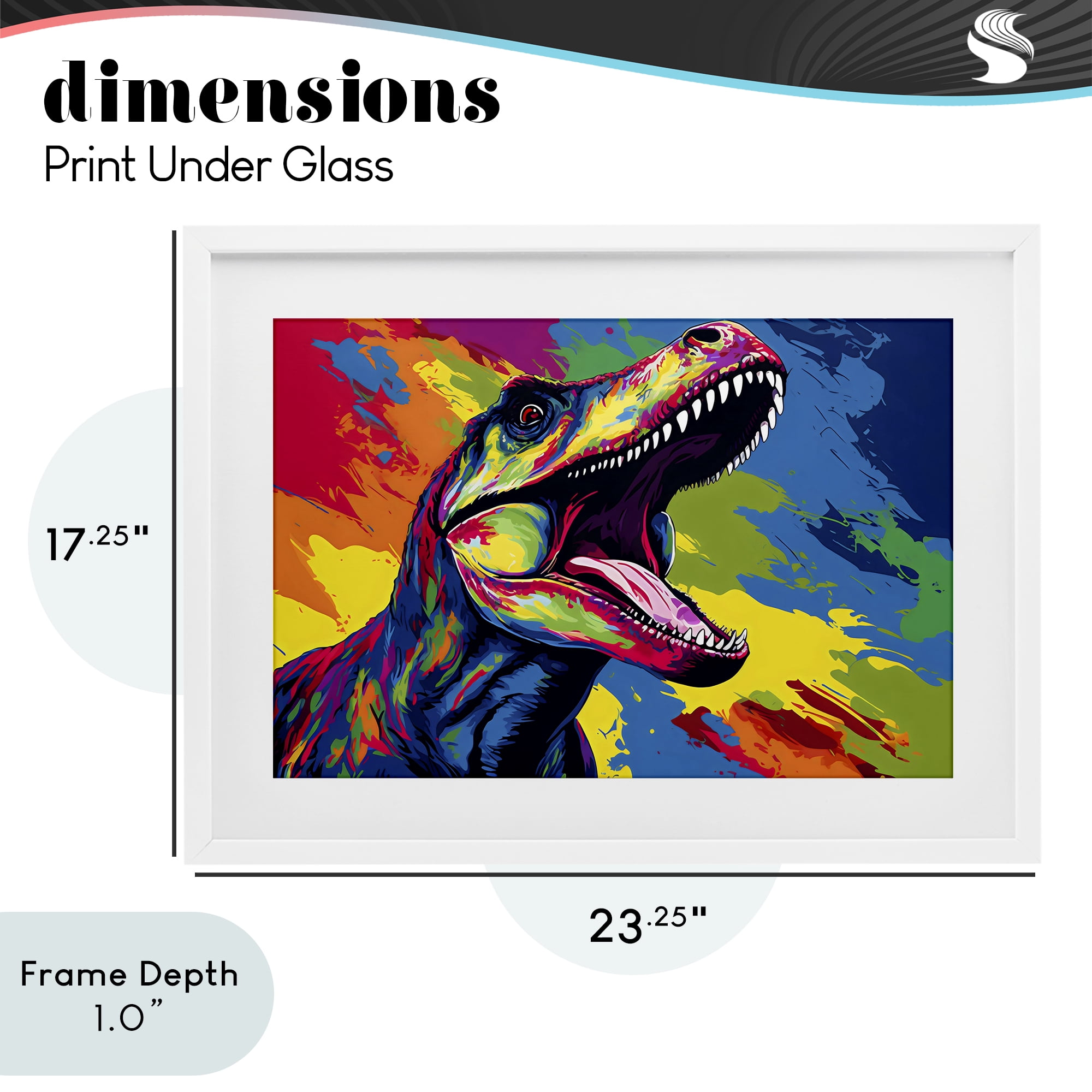 Stupell Industries Brightly Colored Dinosaur White Framed Print Under Glass, design by Creative Studio