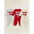 thumbnail image 3 of BemeyourBBs Baby Boy Spring Clothes Valentines Day Outfits Lover Boy Letter Embroidery Romper Solid Pants Set, 3 of 9