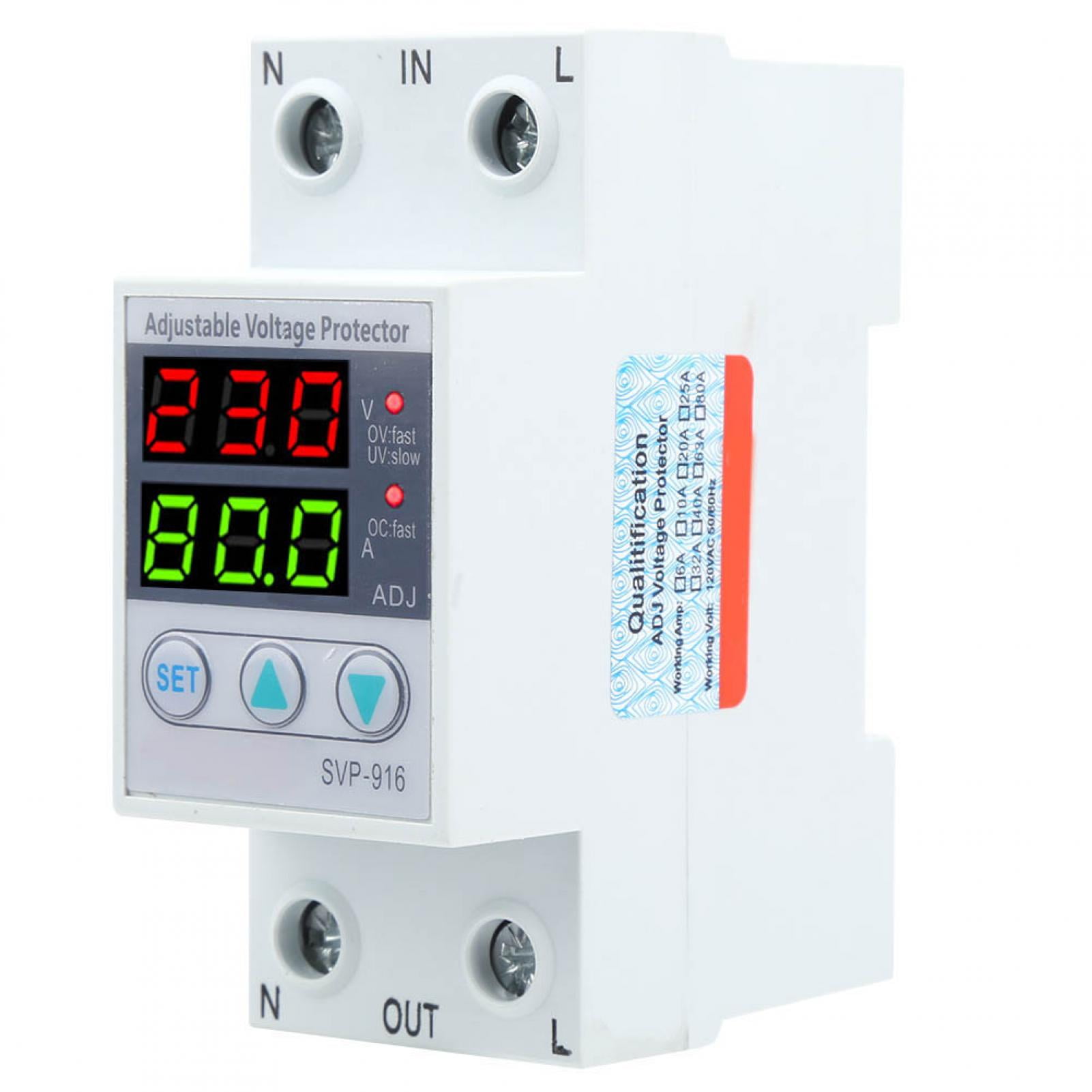 SVP-916 100-130VAC Adjustable Over and Under Voltage Protector - Smart Current Limiting & Delay Reset Device 40A