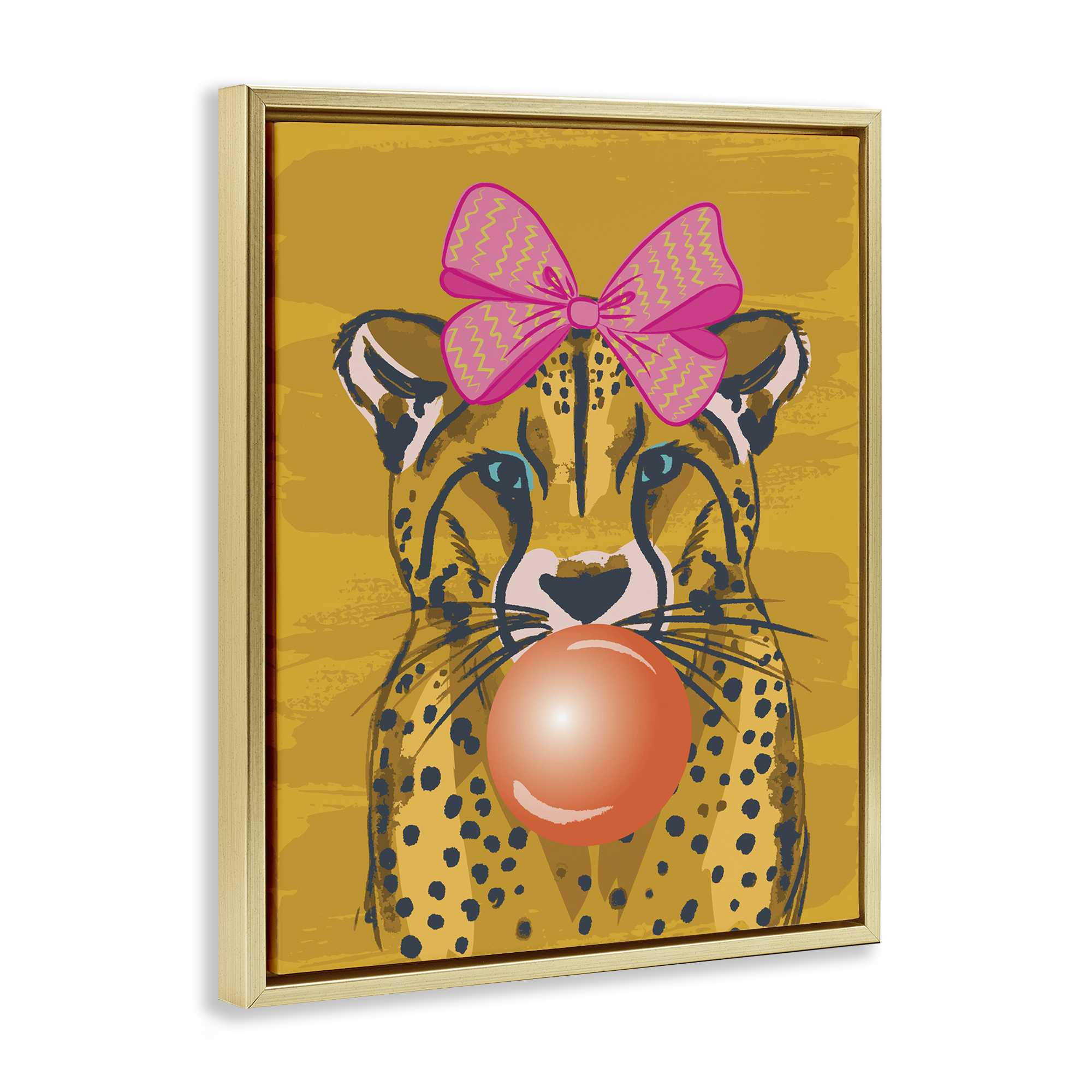 Stupell Industries Trendy Cheetah & Bow Animals Painting Gold Floater Framed Canvas Art Print Wall Art, 25 x 31