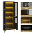 thumbnail image 5 of Bestier Pantry Cabinet with Glass Door, LED Light, Kitchen China Cabinet with Adjustable Shelf, Display Bookcase for Living Room Dining Room Storage Black, 5 of 8