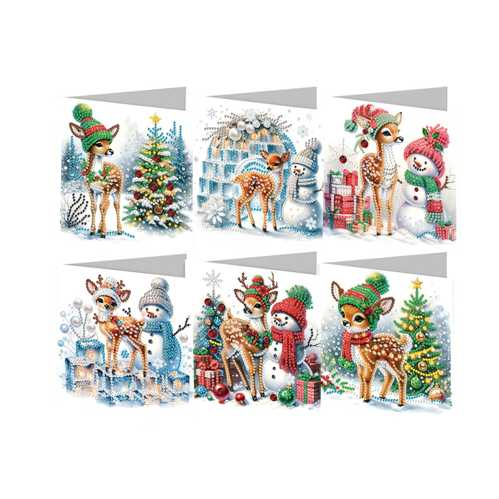 6PCS Christmas DIY Diamond Painting Greeting Cards Festive Cartoon Rhinestone Gem Art Craft Kits Foldable Holiday Blessing for Seasonal Decor
