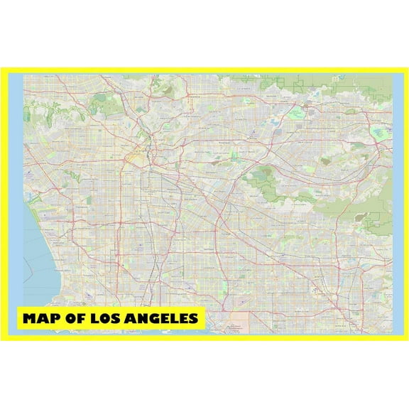 Map of Los Angeles 18x24 with Neighborhoods, Streets, Roads, Highways and Parks - Laminated Wall Map Poster Print - Vivid Imagery with Bright Colors