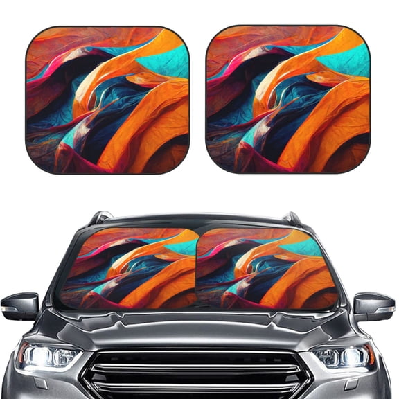 Kdxio Abstract Fabric Color Waves Print 2-Piece Sun Shade Front Windshield - Foldable Car Front Window Sunshades for Most Sedans SUV Truck
