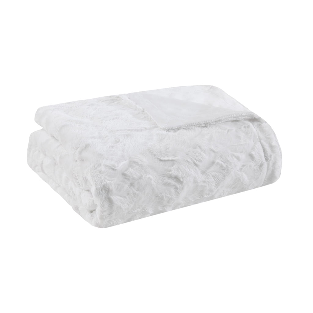 Yoneston Modern Faux Fur Throw Blanket, 70" x 60" Ultra Soft Warm Fleece Blanket for Winter, School, Bedroom and Christmas Gift-White