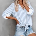 thumbnail image 2 of gbyLJF Womens Striped Shirts 2024 Fall Trendy Button Down V Neck Blouses Business Casual Long Sleeve Tunic Tops Sky Blue XXL, 2 of 7