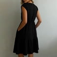 thumbnail image 3 of qolati Women Summer Dresses Crew Neck Cap Sleeve Midi Dresses Casual Ruffle Tiered Smocked Elastic Waist Flowy Sundress Beach Vacation Clothes with Pockets Black M, 3 of 6