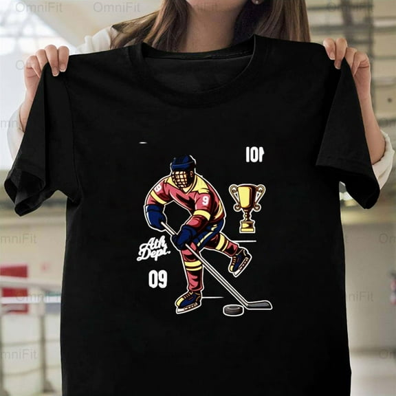 OmniFit25 Hockey Champion Tee Ice Sports Victory League Fan Graphic Apparel T-Shirt, for Unisex, up to size 5XL.
