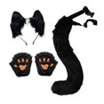 thumbnail image 3 of Conjunto de orejas y cola de gato y zorro, diadema para disfrazarse, fiesta o actuación. Negro, 3 of 8