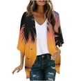 thumbnail image 2 of Clearance Clothes Pitauce Womens Summer Tropical Print Chiffon Kimono Cardigan Puff Sleeve Open Front Breathable Lightweight Cardigan Sun Protection Swimsuit Coverup for Beach Vacation, 2 of 5