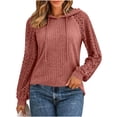 thumbnail image 2 of Tusihei Women Hooded Lace Knitted Long Sleeve Pullover Sweater Drawstring Lightweight Casual Tunic Tops Fall Spring Fashion Pullovers Blouses, Watermelon Red L, 2 of 7