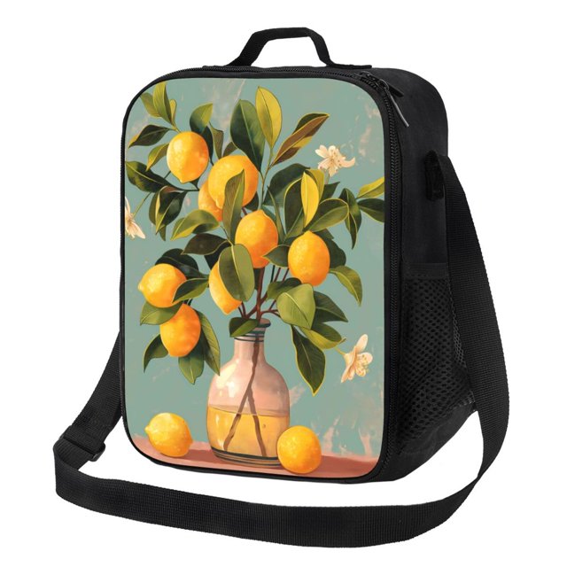 Balery Retro Warm Lemon Flower Caja de Almuerzo y Bolsa de Almuerzo para Hombres y Mujeres, Bolsa de Almuerzo Reutilizable con Gran Capacidad, Bolsa de Almuerzo Aislada