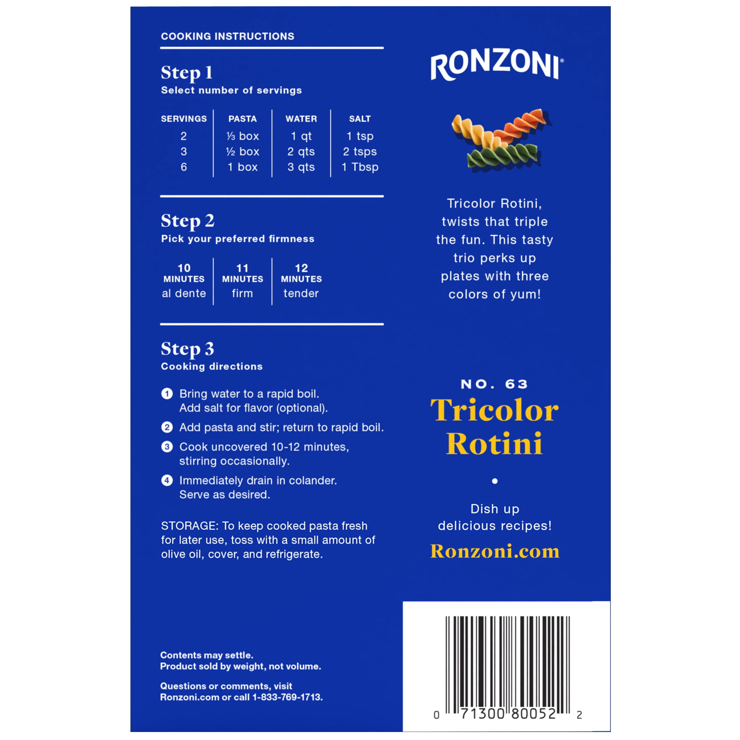 Ronzoni Tricolor Rotini, 12 oz, Colorful Non-GMO Pasta Spirals, (Shelf Stable) Box