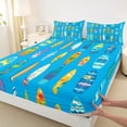 thumbnail image 4 of Castle Fairy Vibrant Wave Surfboard Queen Sheets 4 Pieces,Palm Tropical Tile Pattern Queen Sheet Sets,Blue Yellow,1 Fitted Sheet,1 Flat Sheet and 2 Pillowcases, 4 of 6