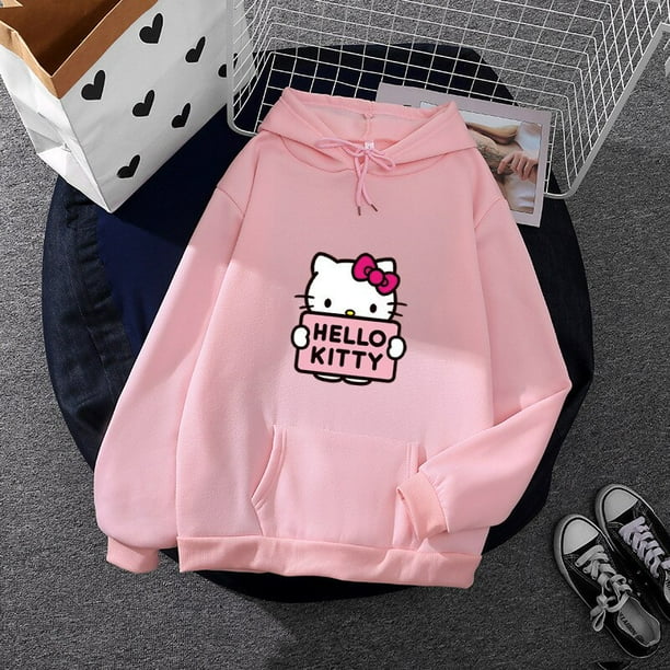 Sudadera con capucha de dibujos animados Sanrio Hello Kitty para mujer, sudadera de moda coreana para niñas, ropa de modelo informal de manga larga, primavera y otoño
