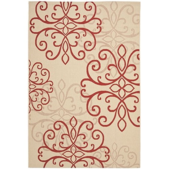 Courtyard Creme/Red Medium Rectangle Rug-Color:Creme/Red,Design:Transitional,Shape:Medium Rectangle,Size:9' 6''L x 6' 7''W