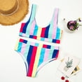thumbnail image 2 of QLEICOM Womens Swimsuits Tummy Control Plus Size Swimsuit Coverup Multicolor Stripe Bikini Set Push-Up Brazilian Swimwear Beachwear Swimsuit Multicolor L, 2 of 6