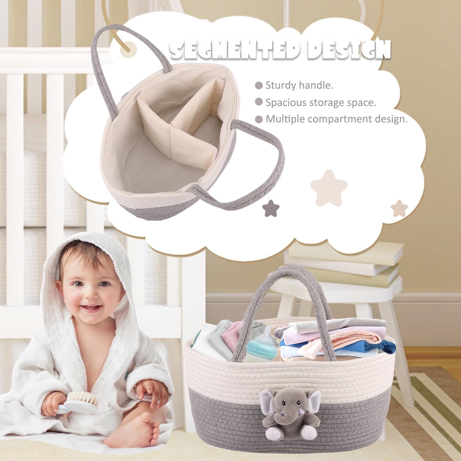 Lion Diaper Caddy Organizer Cart Storage for Nursery with Handle, Baby Shower Basket Gift Bath Caddy for Diapers and Baby Wipes, Basket for Nursery (1PC, Lion)