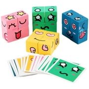 Wooden Expressions Matching Block Puzzles Building Cubes Toy Borad Games Educational Montessori Toys for Kids Ages 3 Years and Up