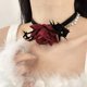 thumbnail image 5 of 1 Morceau De Corde Large Noire Avec Rose Artificielle Rouge Style Rtro Gothique Chocolat Punk Cool Collier De Chane De Verrouillage Pour Dcorer La, 5 of 5