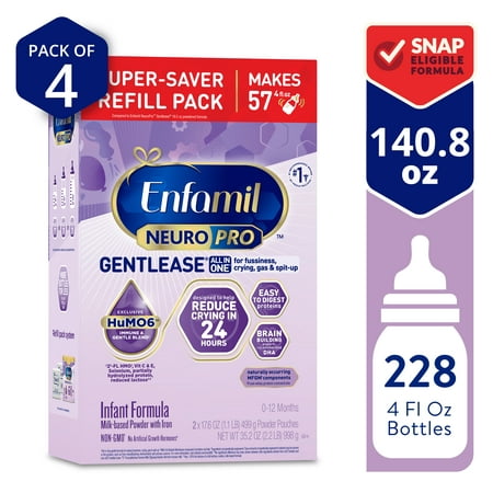 Enfamil NeuroPro Gentlease Baby Formula, Infant Formula Nutrition, Brain Support that has DHA, HuMO6 Immune Blend, Designed to Reduce Fussiness, Crying, Gas & Spit-up in 24 Hrs, 35.2 Oz, 4 Boxes