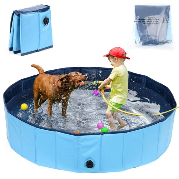 Foldable Dog Pool for Small Large Dogs, 63"x12" Portable Hard Plastic Swimming Pool Outdoor, Collapsible Kiddie Pool Pet Bath Tub for Dogs Cats and Kids Size XL