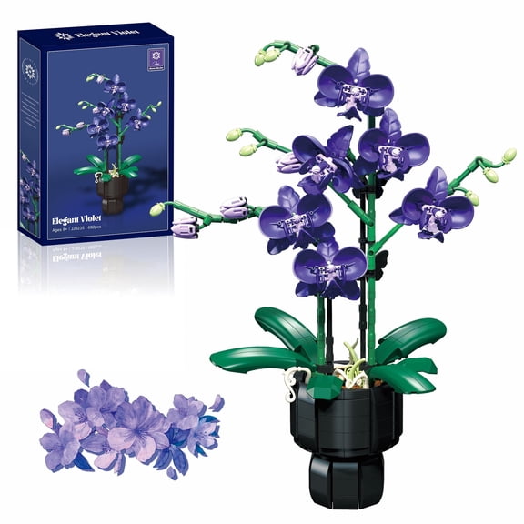 Purple Orchid Flowers Bouquet Building Set, 692PCS Eleglent Flower Botanical Collection Kit, Home Decor Display Piece, Ideal Gift for Plant Lovers