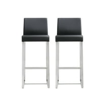 TOV Furniture Denmark Black Vegan Leather Barstool with Silver Legs - Set of 2