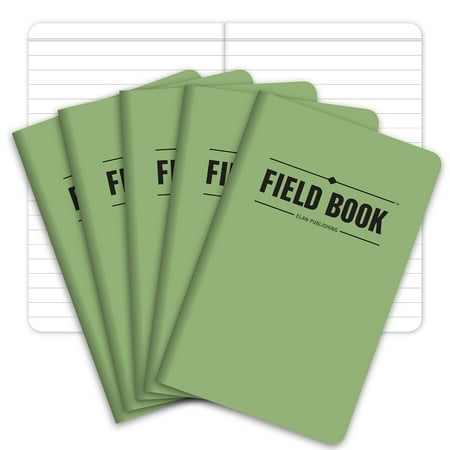 Elan Publishing Company Field Notebook / Pocket Journal - 3.5"x5.5" - Green - Lined Memo Book - Pack of 5 - ELAN-FN-003F