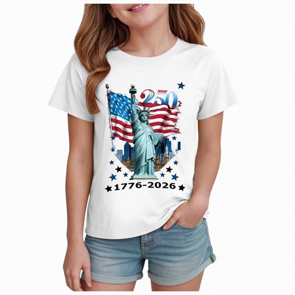 UngA 250 Year American Anniversary Shirt Boys Girls American Flag Shirts 4th of July T-Shirts Toddler Cotton Patriotic Tops Tee Kids Independence Day Clothes 2-14 Years,White
