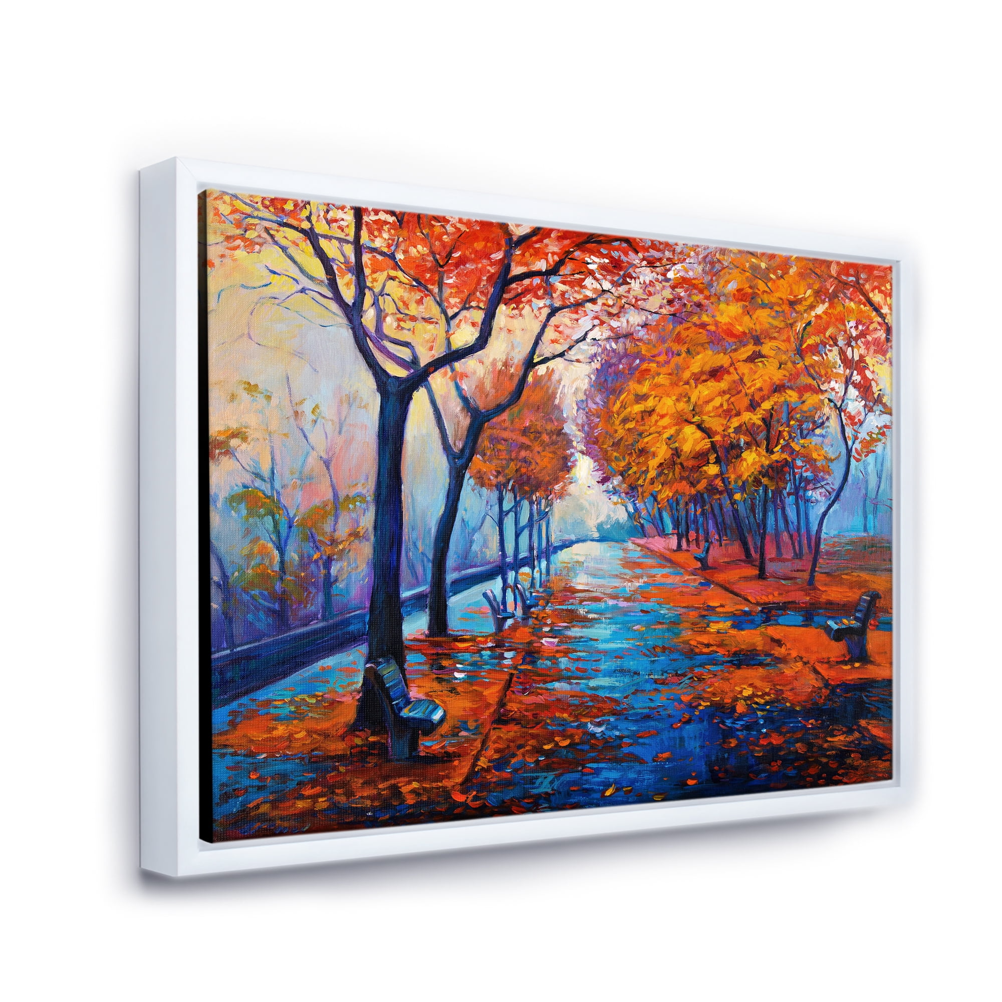 Designart 'Orange Autumn Landscape With Little Road III' Traditional Framed Canvas Wall Art Print